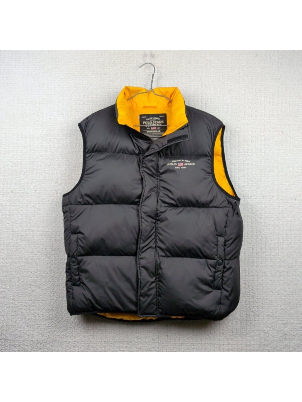 Y2K Polo Jeans Co Ralph Lauren Down Puffer Vest Men’s L Black Yellow Gorpcore